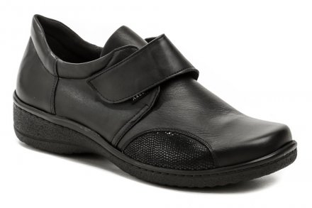 Dámská celoroční zdravotní vycházková obuv se zapínáním na suchý zip. Obuv je vyrobená z pravé přírodní kůže v kombinaci se strečovým materiálem v oblasti haluxů, díky tomu je obuv vhodná i pro široká chodidla.