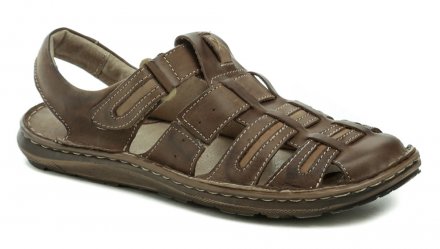 Pánská letní vycházková obuv typu sandály s plnou špičkou se zapínáním na pásek se suchým zipem, vyrobená z pravé přírodní kůže.