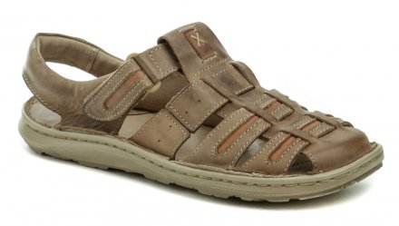 Pánská letní vycházková obuv typu sandály s plnou špičkou se zapínáním na pásek se suchým zipem, vyrobená z pravé přírodní kůže.