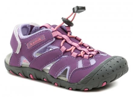 Dětská letní vycházková a trekingová sandálová obuv, vyrobená z kombinace syntetického a textilního materiálu.