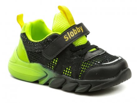 Dětská letní vycházková obuv se zapínáním na suchý zip, vyrobená z kombinace textilního a syntetického materiálu.