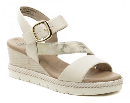 Dámská letní vycházková sandálová obuv se zapínáním na pásek kolem kotníku, vyrobená ze syntetického materiálu v kombinaci s textilním materiálem.