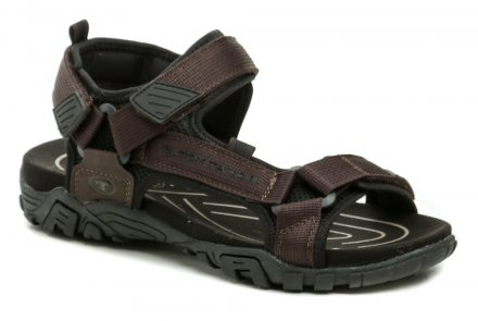 Pánská letní vycházková sandálová obuv, vyrobena ze syntetické kůže v kombinaci s textilním materiálem.