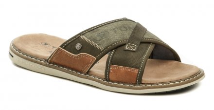Pánská letní vycházková nazouvací obuv s volnou špicí i patou značky Tom Tailor, vyrobená ze syntetické kůže v kombinaci s textilním materiálem.