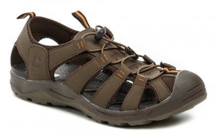 Letní vycházková a trekingová sandálová obuv s krytou špicí, vyrobená z kombinace syntetického a textilního materiálu. Veganský produkt.