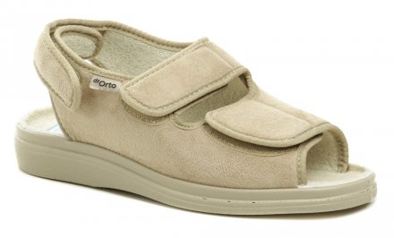 Dámská letní vycházková zdravotní ortopedická a diabetická obuv typu sandály se zapínáním na suchý zip, vyrobená z textilního materiálu.