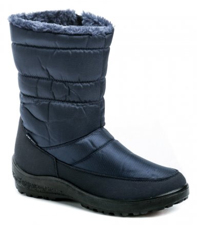 Dámská zimní vycházková kotníčková obuv se zapínáním na zip, vyrobená z kombinace textilního a syntetického materiálu.