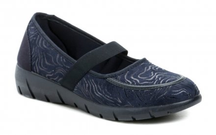 Dámská letní vycházková zdravotní obuv, vyrobena z textilního pružného materiálu vhodného pro haluxy.