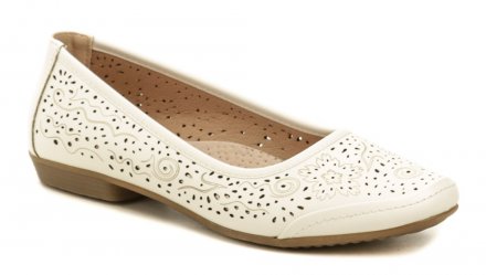 Dámská letní vycházková obuv na nízkém podpatku, vyrobená z kombinace syntetické a přírodní kůže.