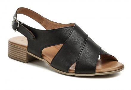 Dámská letní vycházková obuv s volnou špicí na nízkém podpatku se zapínáním na pásek kolem paty. Obuv je vyrobená z pravé přírodní kůže.