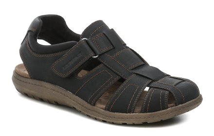 Pánská letní vycházková obuv typu sandály s krytou špicí a zapínáním na suchý zip. Obuv je vyrobena ze syntetického materiálu v kombinaci s textilem.
