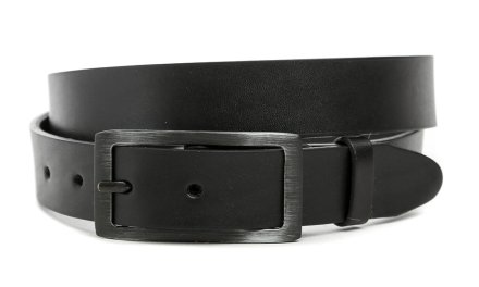 Opasek vyrobený z pravé přírodní kůže s kovovou sponou vhodný do kalhot s poutkem v šíři 28 mm.