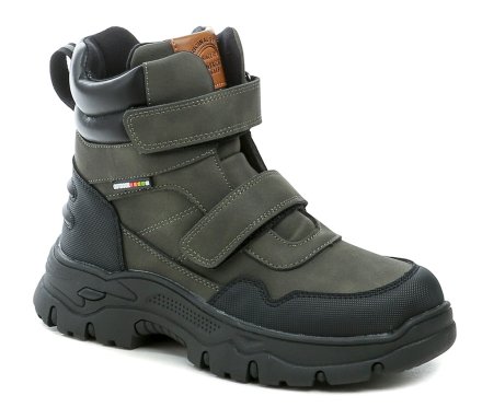 Dětská zimní vycházková kotníčková obuv se zapínáním na běžný zip a také na 2 suché zipy. Obuv je vyrobená z kombinace syntetického a textilního materiálu, vyteplená jemným semišovým materiálem.