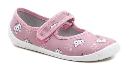 Dětská letní rekreační obuv se zapínáním na pásek se suchým zipem, vyrobená z textilního materiálu a stélkou z pravé přírodní kůže.