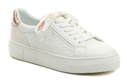 Dámská celoroční vycházková obuv na šněrování i zapínáním na zip. Obuv je vyrobená z kombinace syntetického a textilního materiálu.