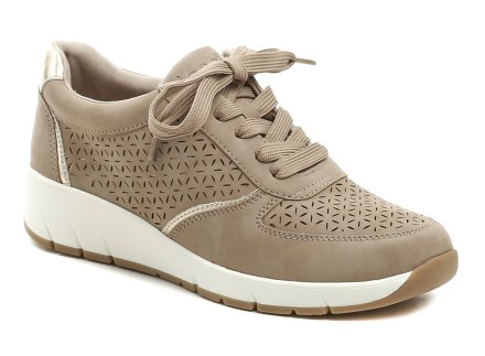 Dámská vycházková obuv na klínku se šněrováním i zapínáním na zip. Boty jsou vyrobené ze syntetické kůže.