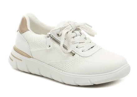 Dámská jarní a letní vycházková volnočasová obuv na šněrování i zip, vyrobená z kombinace syntetického a textilního materiálu.