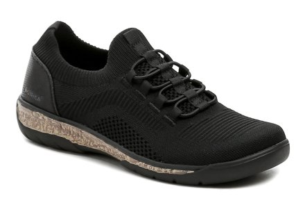 Dámská jarní a letní vycházková volnočasová obuv na nazutí, vyrobená z kombinace syntetického a pružného textilního materiálu.