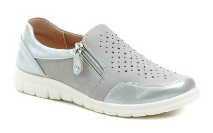 Dámská celoroční vycházková obuv se zapínáním na zip, vyrobená ze syntetického materiálu se stélkou z přírodní kůže.