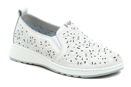 Dámská jarní a letní vycházková obuv na nazutí, vyrobená z pravé přírodní kůže v kombinaci se syntetickým materiálem.