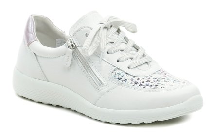 Dámská celoroční vycházková zdravotní obuv, vyrobena z pravé přírodní kůže v kombinaci s textilním pružným materiálu vhodného pro haluxy.