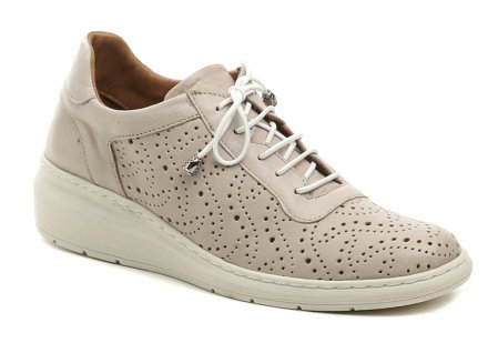 Dámská letní vycházková obuv na mírném klínku na šněrování. Obuv je celá vyrobená z pravé přírodní kůže.