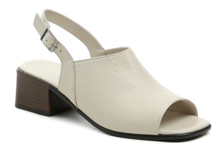 Dámská letní vycházková obuv na podpatku volnou špicí i patou se zapínáním na pásek se sponou kolem paty. Obuv je vyrobená z pravé přírodní kůže.
