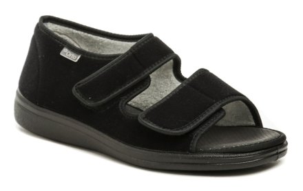 Dámská letní vycházková zdravotní ortopedická a diabetická obuv typu sandály se zapínáním na suchý zip, vyrobená z textilního materiálu.