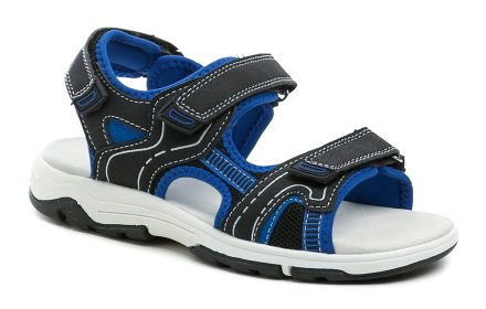 Dětská letní vycházková obuv typu sandály se zapínáním na pásky se suchým zipem, obuv je vyrobená z textilního materiálu a stélkou z pravé kůže.