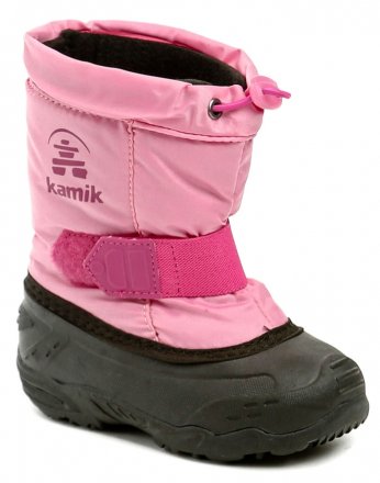 Dětská zimní vyteplená vycházková obuv typu sněhule, vyrobená z nepromokavého nylonového materiálu s vyjmutelnou izolační vložkou.