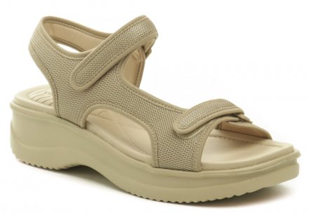 Dámská letní vycházková sandálová obuv se zapínáním na suchý zip, vyrobena z textilního materiálu.