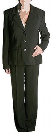 Elegantní dvoudílný kalhotový kostýmek skládající se z kalhot a saka.