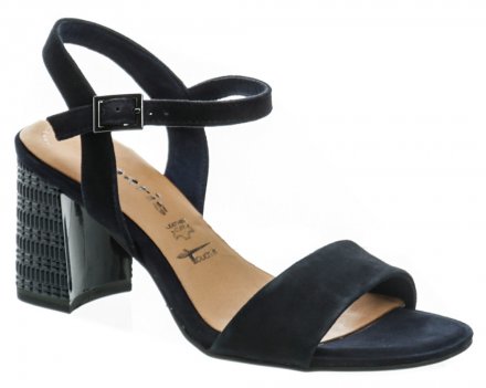 Dámská letní vycházková sandálová obuv na stabilním vysokém podpatku, vyrobená z pravé přírodní kůže.