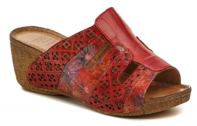 Karyoka 2251 červené dámské letní pantofle na klínku | ARNO.cz - obuv s tradicí