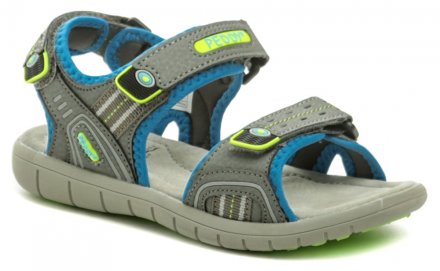 Dětská letní vycházková sandálová obuv, vyrobená z kombinace syntetické kůže s textilním materiálem.
