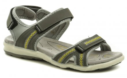 Letní vycházková obuv typu sandále se zapínáním na suchý zip vyrobená z kombinace pravé přírodní kůže a textilního materiálu.