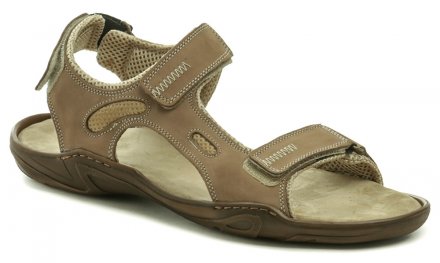 Pánská letní vycházková obuv s nastavitelnými pásky přes nárt a kolem paty, vyrobená z pravé přírodní kůže.