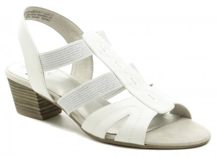 Dámská letní vycházková obuv šíře H, typu sandály na podpatku. Obuv je vyrobená z kombinace pružného textilního materiálu spolu se syntetickou kůží.