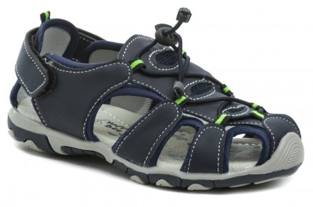 Dětská letní vycházková sandálová obuv,  vyrobena z kombinace syntetické kůže a textilního materiálu.