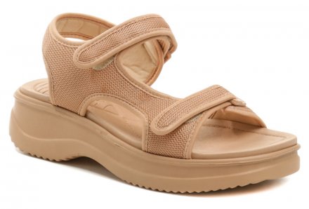 Dámská letní vycházková sandálová obuv se zapínáním na suchý zip, vyrobena z textilního materiálu.