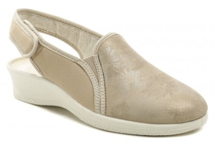 Dámská letní vycházková zdravotní obuv, vyrobena z textilního pružného materiálu, který je vhodný pro chodidla s haluxy. 