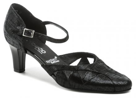 Dámská letní vycházková obuv na mírném stabilním podpatku, vyrobená z pravé přírodní kůže.
