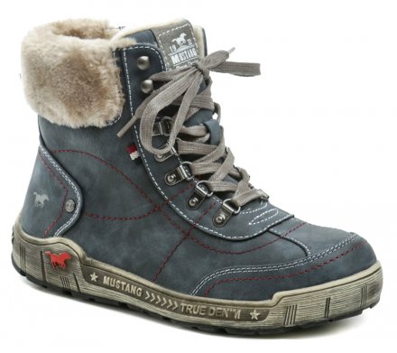 Dámská zimní vycházková kotníčková obuv se šněrováním i zapínáním na zip, obuv vyrobená ze syntetického materiálu v kombinaci s textilním materiálem.