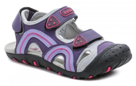 Dětská letní vycházková a trekingová sandálová obuv, vyrobená z kombinace syntetického a textilního materiálu.