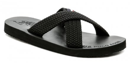 Pánské letní rekreační nazouvací obuv, vyrobená z kombinace textilního a syntetického materiálu.