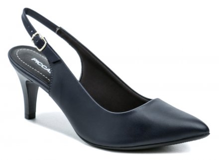 Dámská letní vycházková i společenská obuv na středním podpatku, vyrobená ze syntetického materiálu.