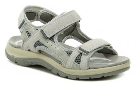 Letní vycházková obuv typu sandále se zapínáním na suchý zip vyrobená z kombinace ze syntetické kůže v kombinaci s textilním materiálem.