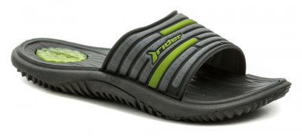 Pánská nazouvací obuv typu plážovky s pevným nártovým páskem, vyrobená ze syntetického materiálu.