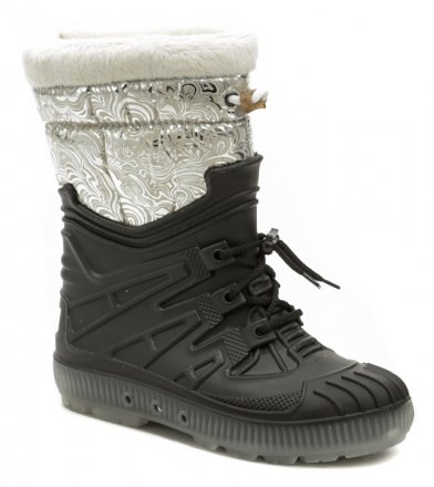 Dámská zimní kotníčková vycházková a rekreační nepromokavá obuv, vyrobená z kombinace syntetického a textilního materiálu.