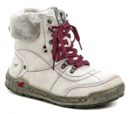 Dámská zimní vycházková kotníčková obuv se šněrováním i zapínáním na zip, obuv vyrobená ze syntetického materiálu v kombinaci s textilním materiálem.